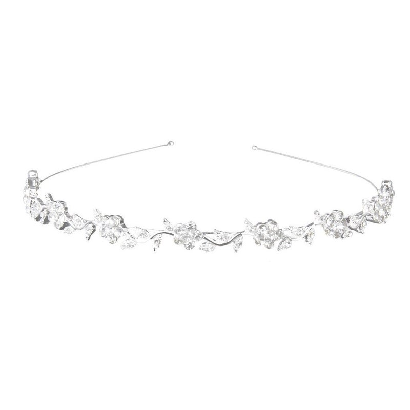 Vemonllas Women's Wedding Crystal Bridal Flower & Leaves Crown Headband Tiara Headdress - Image 1